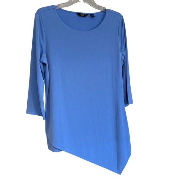 Susan Graver Every Day Tops - Susan Graver Liquid Knit Every Day Blue Asymmetrical Sharkbite 3/4 Sleeve Top M